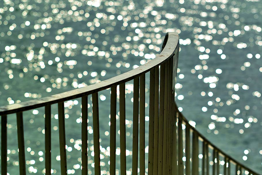 railing, detail, water, mirroring, iron, metal, architecture HD wallpaper