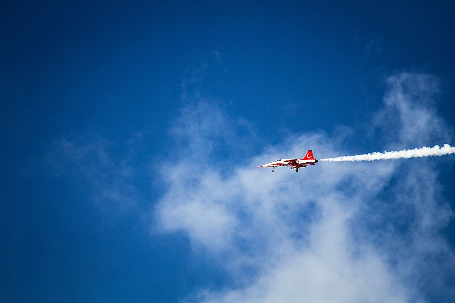 airplane, aircraft, smoke, flying, flight, jet, glider, vehicle, HD wallpaper