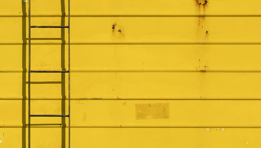 black metal ladder on yellow wall, backgrounds, full frame, pattern, HD wallpaper