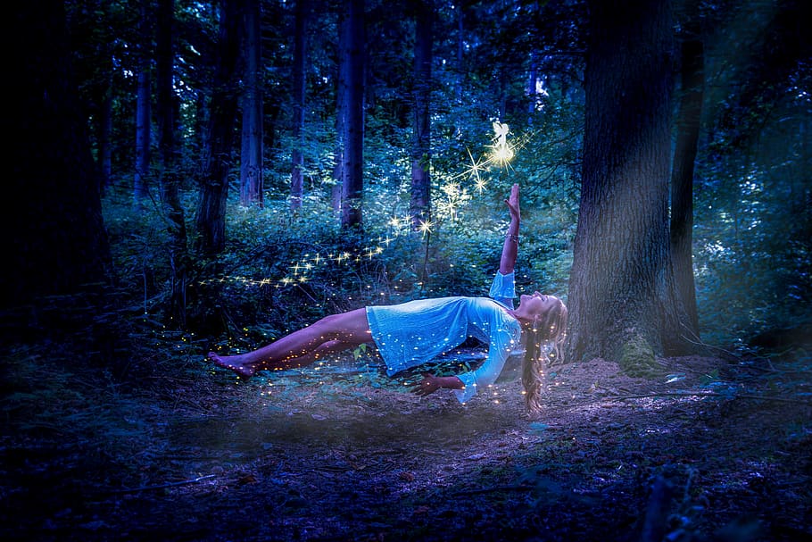 nature, light, human, movement, summer, float, forest, tree HD wallpaper