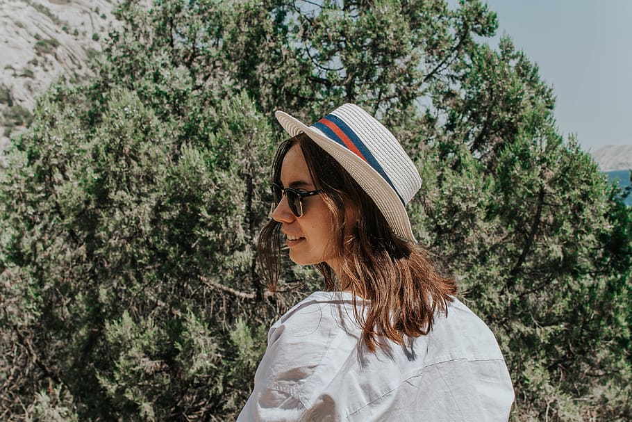 lady hat, sunglasses, fashion, one person, plant, tree, leisure activity HD wallpaper