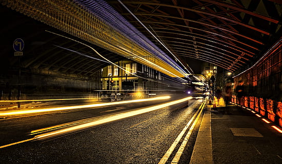 Concrete Road Time Lapse Photography, architecture, asphalt, dark HD wallpaper
