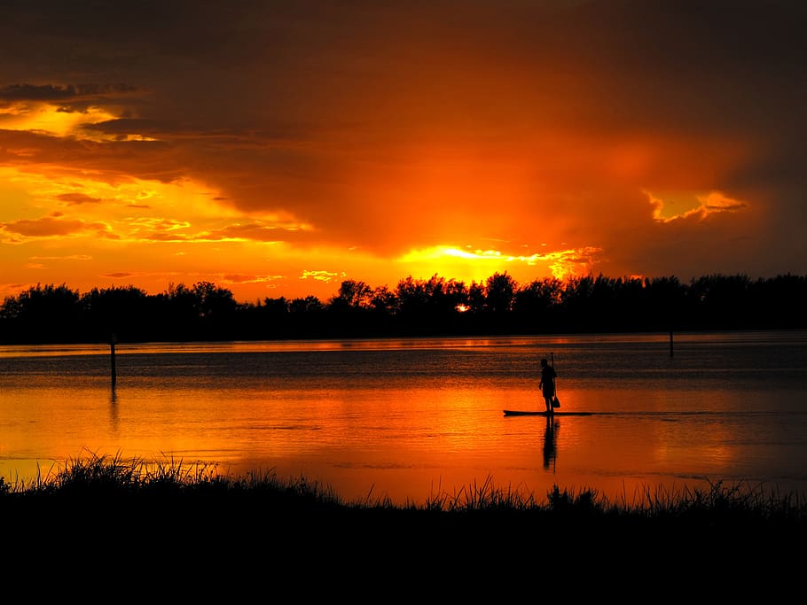 sunset, landscape, nature, evening, sky, clouds, sea, water HD wallpaper
