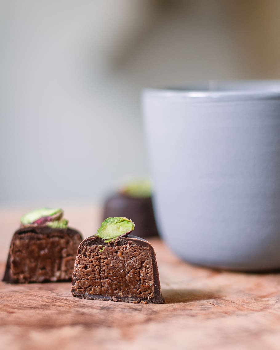 Two Sliced Chocolates Near Mug, beverage, cake, chocolate cake HD wallpaper