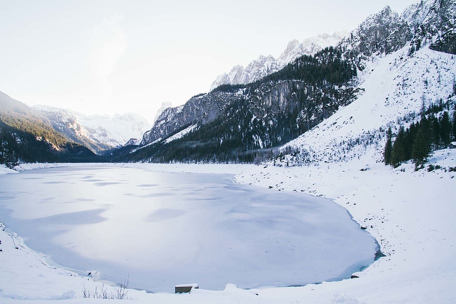 Landscape Photo of Lake Surrounded With Snow, altitude, clouds HD wallpaper