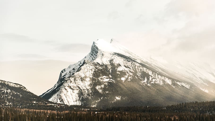 snow capped mountain under white clouds, sky, cold temperature HD wallpaper