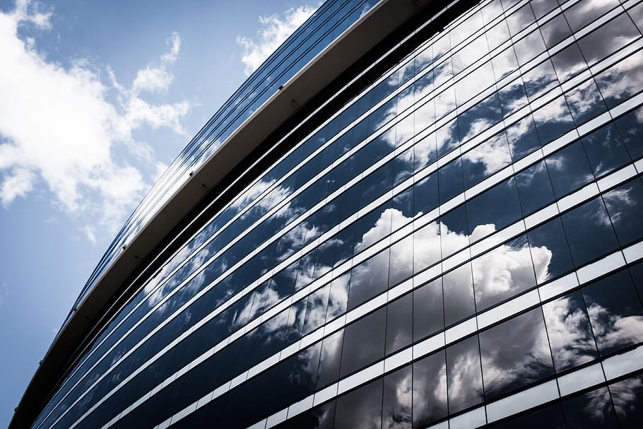 hotel, reflection, wallpaper, diagonal, angle, sky, clouds HD wallpaper