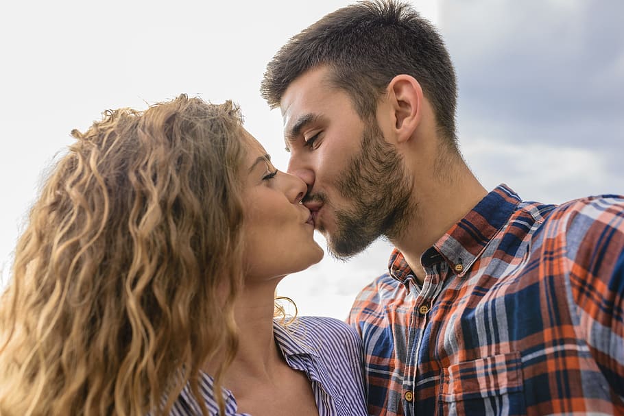 Woman And Man Kissing Each Other, affection, couple, girl, happiness