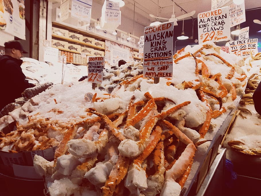 Alaskan King Crab, food, food and drink, freshness, retail, for sale HD wallpaper