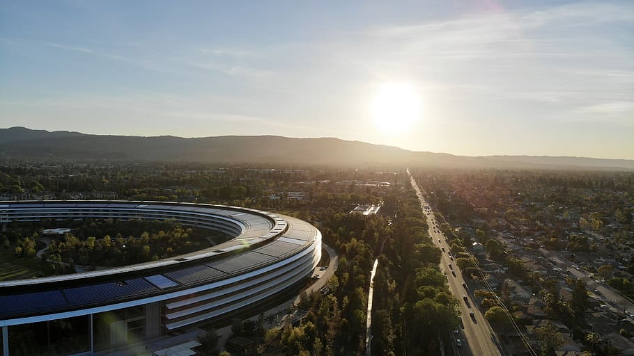 high-angle view of city, apple park, road, cupertino, united states, HD wallpaper