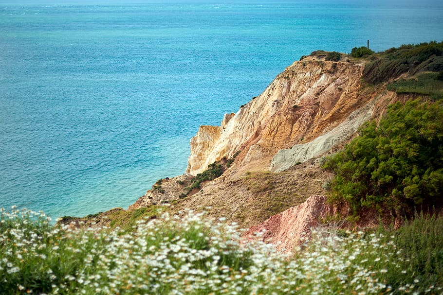 sea beside cliff, nature, outdoors, promontory, the needles, slope HD wallpaper
