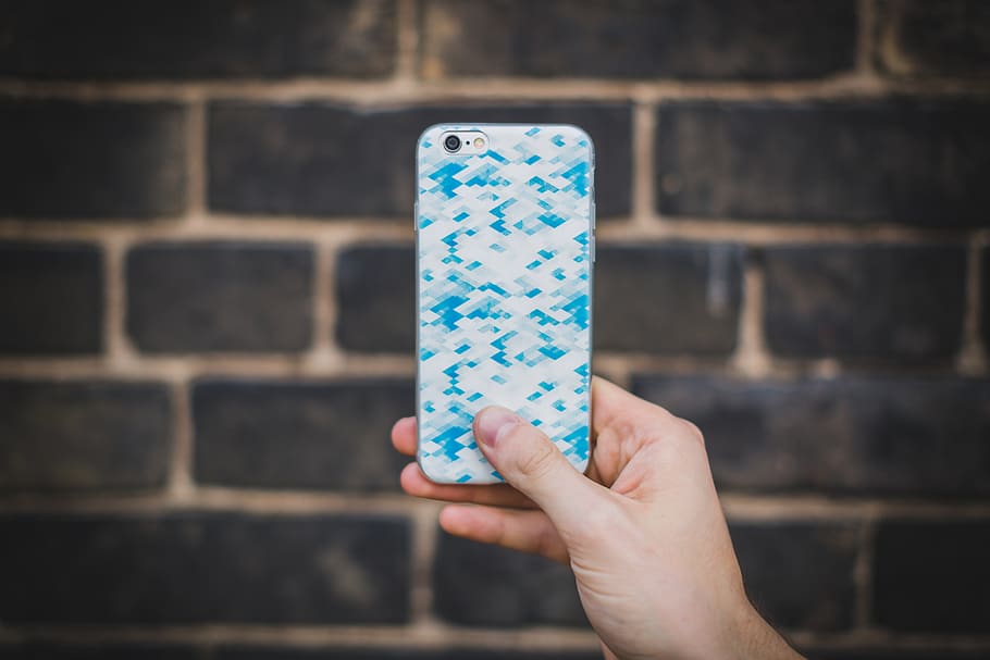 White and Blue Iphone Case, close-up, device, pattern, smartphone HD wallpaper