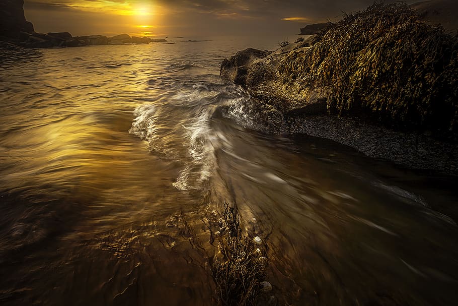 Time-lapse Photography of Ocean Near Mountain, dawn, nature, reflection HD wallpaper
