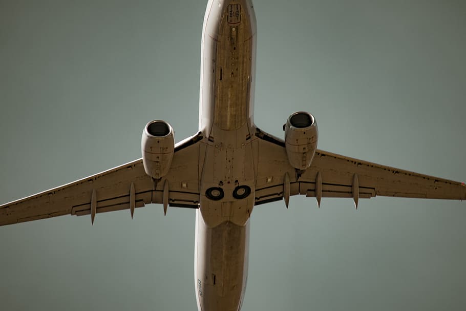 low angle photography of white airliner, airplane, flight, fly HD wallpaper