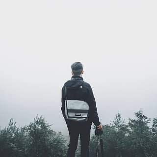 people, man, guy, alone, travel, peak, mountain, trees, plant HD wallpaper
