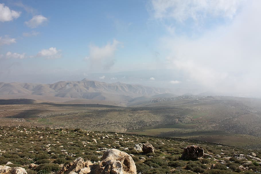 israel, samaria, mountains, clouds, landscape, sky, silence, HD wallpaper