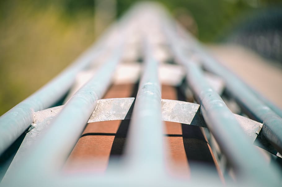 abstract, metal, pipes, railing, bridge, walk, outdoor, rust HD wallpaper