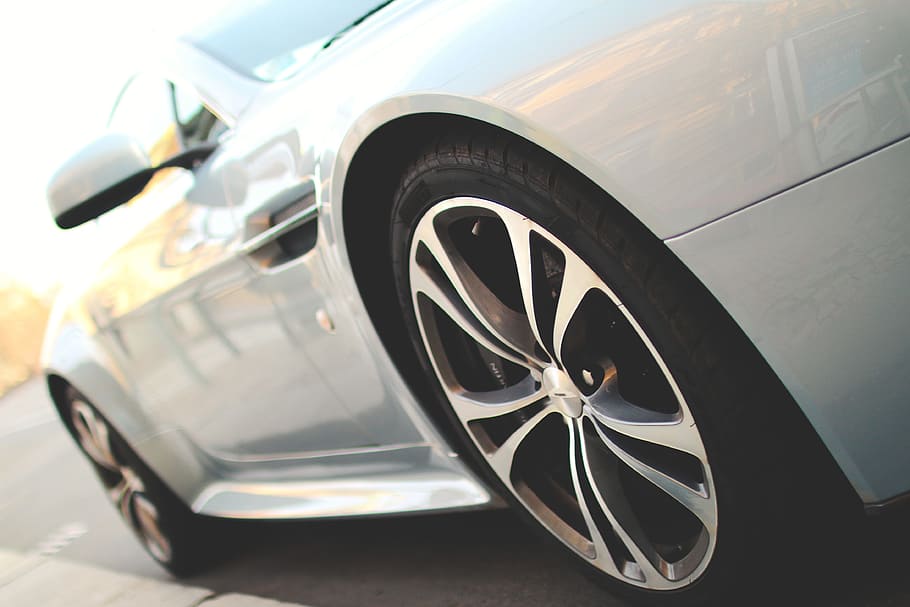Super luxury silver car parked on the street, transportation HD wallpaper