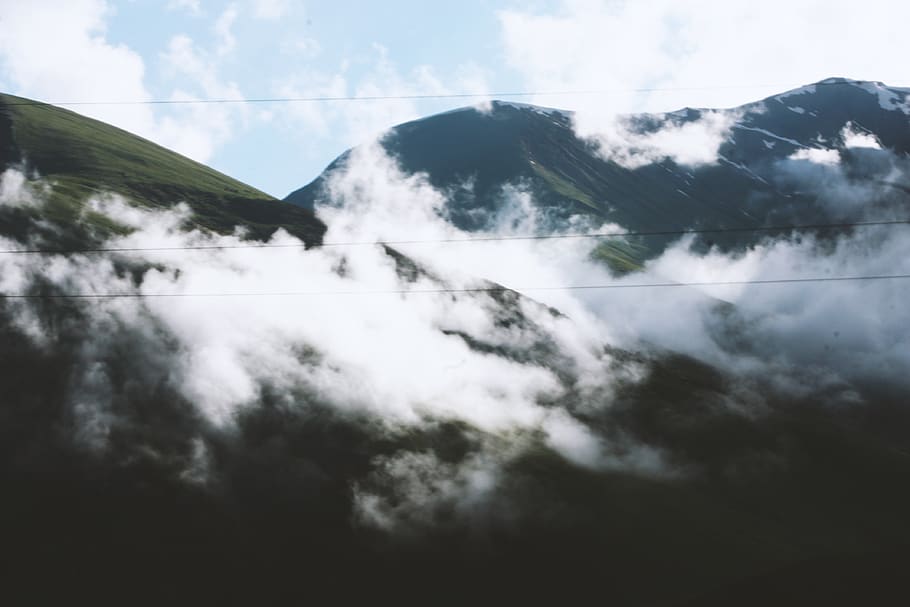 Snow Covered Mountain Under Blue Clouds, daylight, daytime, foggy HD wallpaper