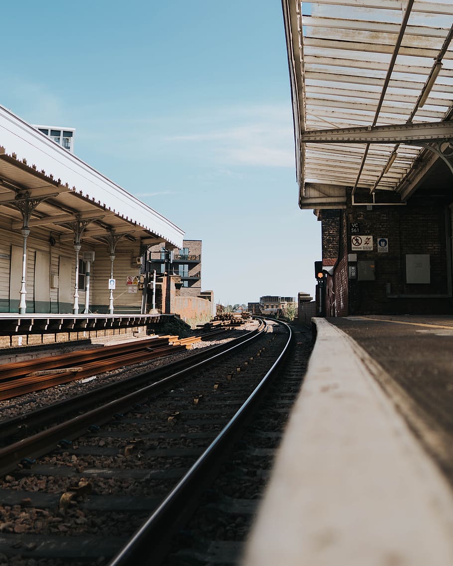brown railway, train track, platform, station, dark, urban, infrastructure HD wallpaper
