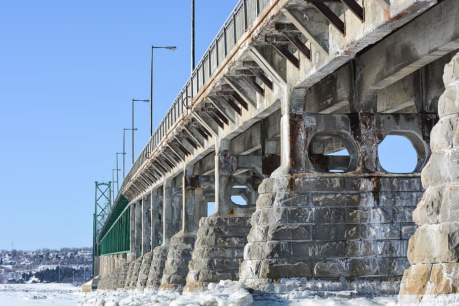 construction, canada, québec, river, winter, ice, snow, bridge HD wallpaper