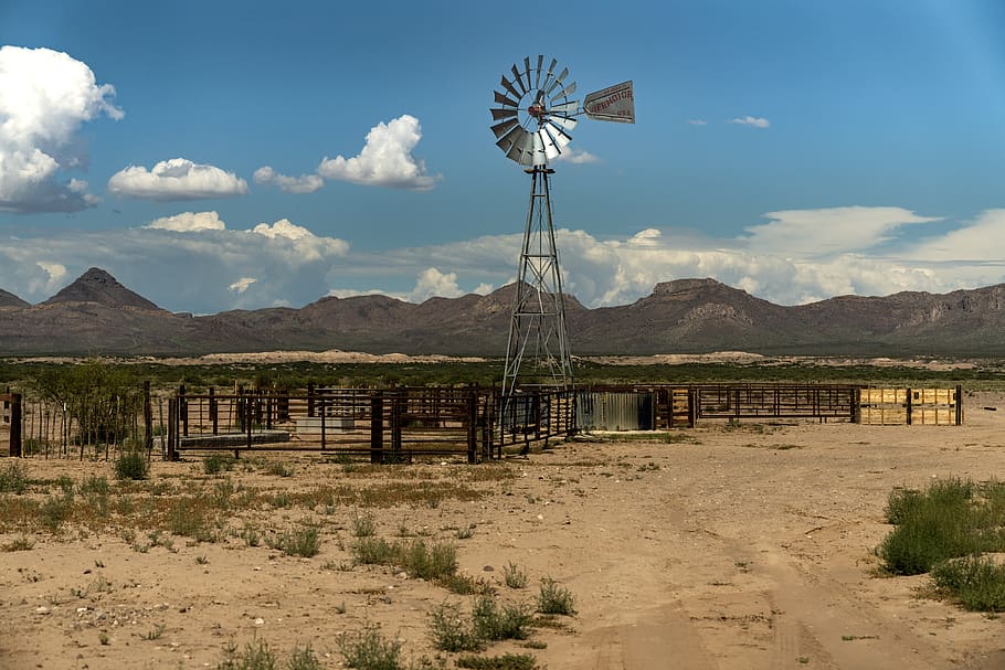 us, eastern arizona, Windmill, Sky, pen, cattle, mountain, environment HD wallpaper