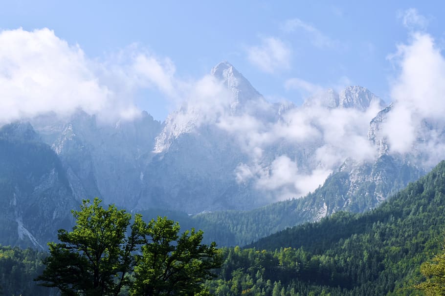 mountains, alps, peaks, clouds, landscape, alpine, slovenia HD wallpaper