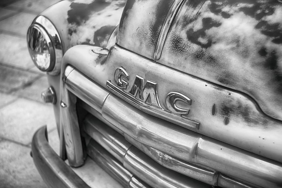 gray GMC car, automobile, transportation, vehicle, tire, bumper HD wallpaper