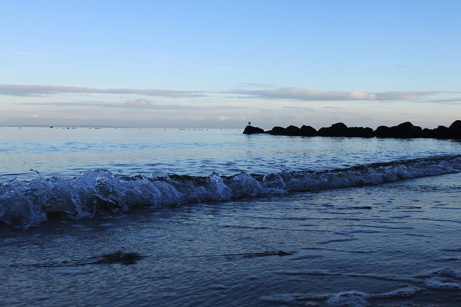 waves, sand, stones, rocks, water, sky, autumn, sea, scenics - nature HD wallpaper