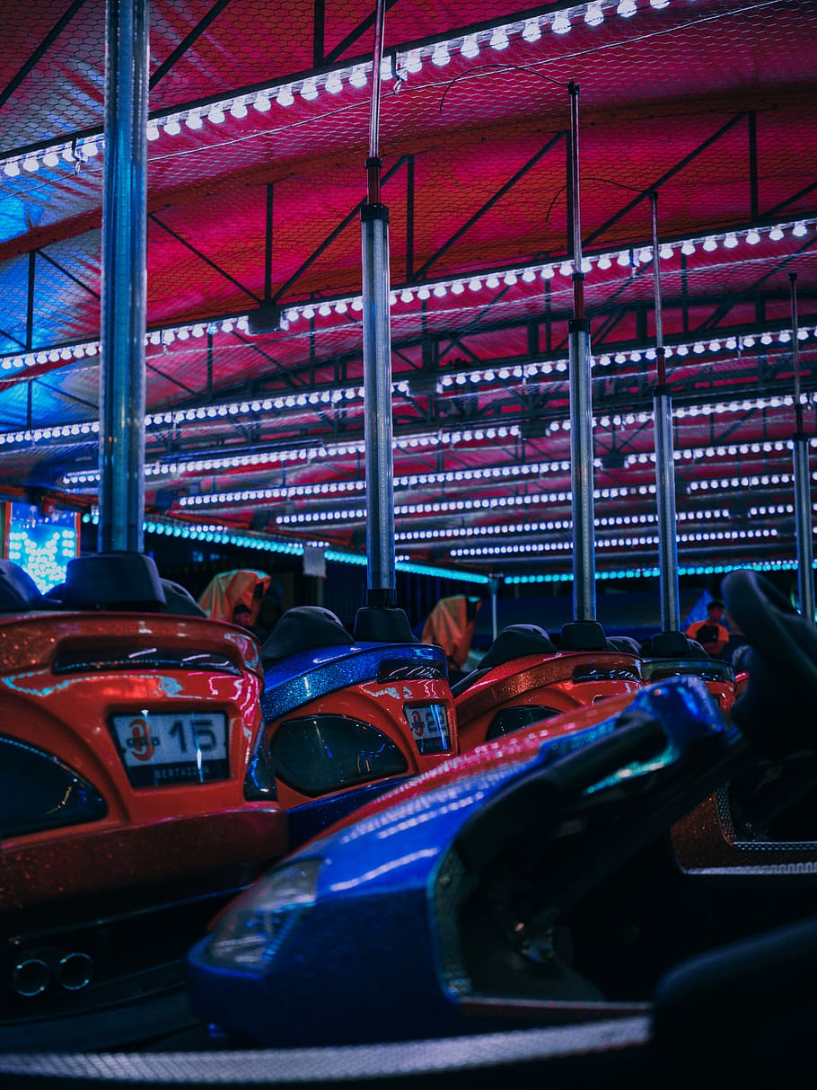 red and blue car, lighting, transportation, vehicle, automobile HD wallpaper