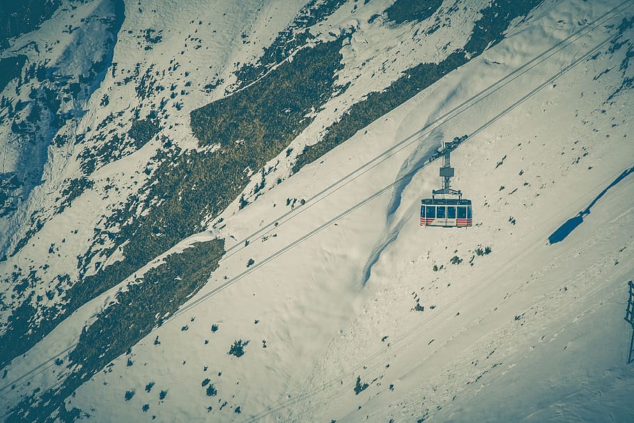 Cable Car Above Snow Covered Mountain, cold, cool, winter, cold temperature HD wallpaper