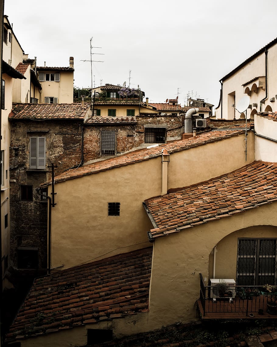 brown house under white clouds, roof, buildings, orange, yellow HD wallpaper