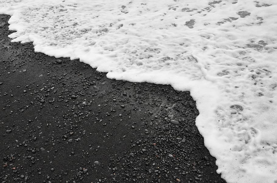 ocean waves, sand, outdoors, iceland, vik, water, soil, pebble HD wallpaper