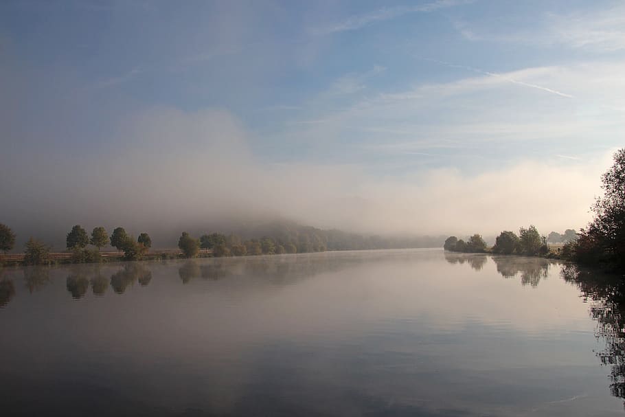 fog, autumn, river, water, saar, autumn morning, morning mist