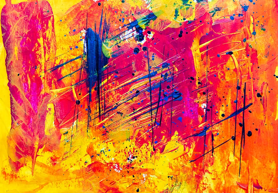Yellow and Red Abstract Painting, abstract expressionism, acrylic paint