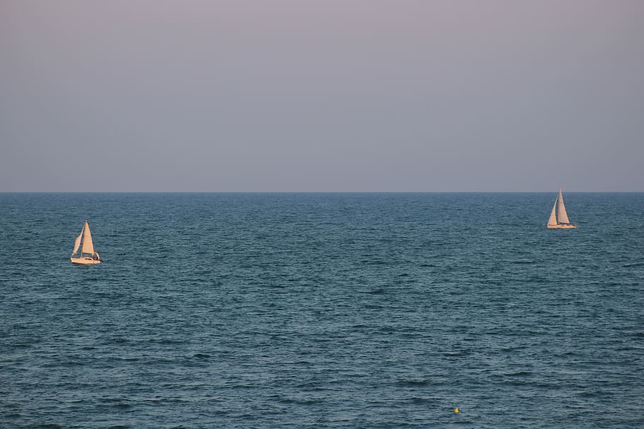 tunisia, yasmine hammamet, small boat, sea, blue, water, nautical vessel, HD wallpaper