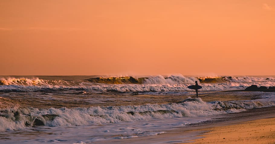 sea, ocean, water, waves, nature, beach, coast, shore, surfer HD wallpaper