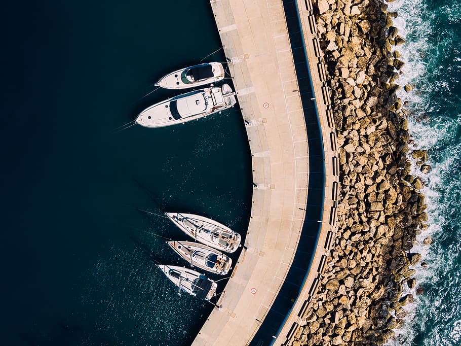 Docked Boats, aerial shot, bird's eye view, drone shot, europe HD wallpaper