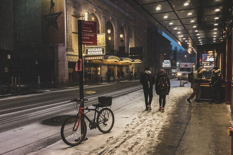 new york, united states, people, show, bike, usa, snow, winter, HD wallpaper