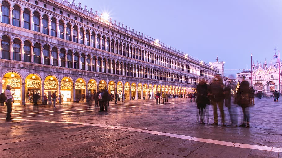 Piazza San Marco, Venice at night, architecture, city, building exterior, HD wallpaper