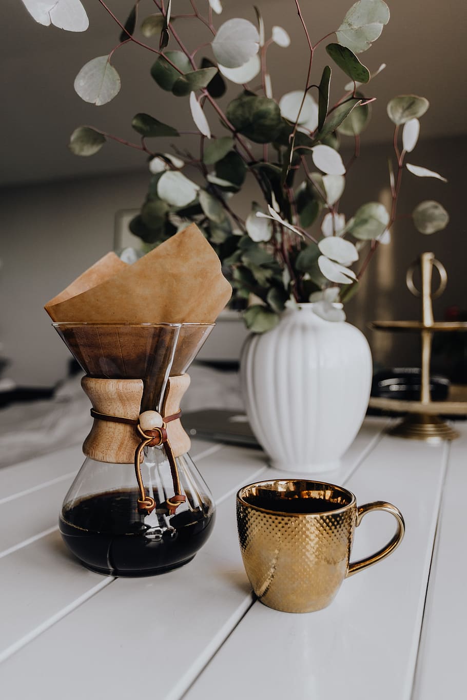Chemex Coffee Maker with Gold Cup, morning, break, cafe, mug
