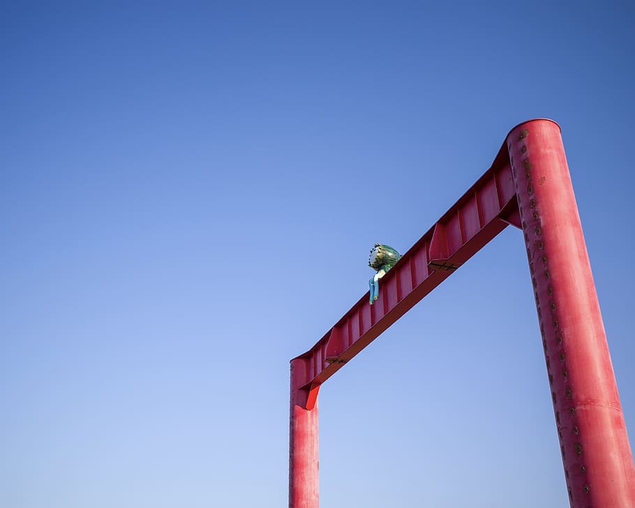 sky, blue, clear sky, red, copy space, low angle view, nature HD wallpaper