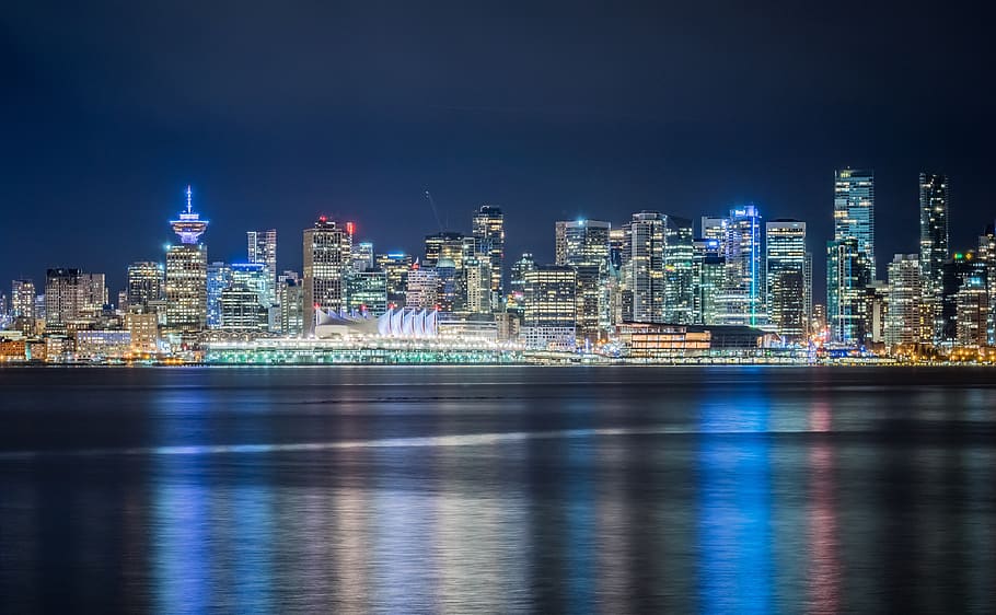 canada, north vancouver, lonsdale quay, lights, cityscape, architecture, HD wallpaper