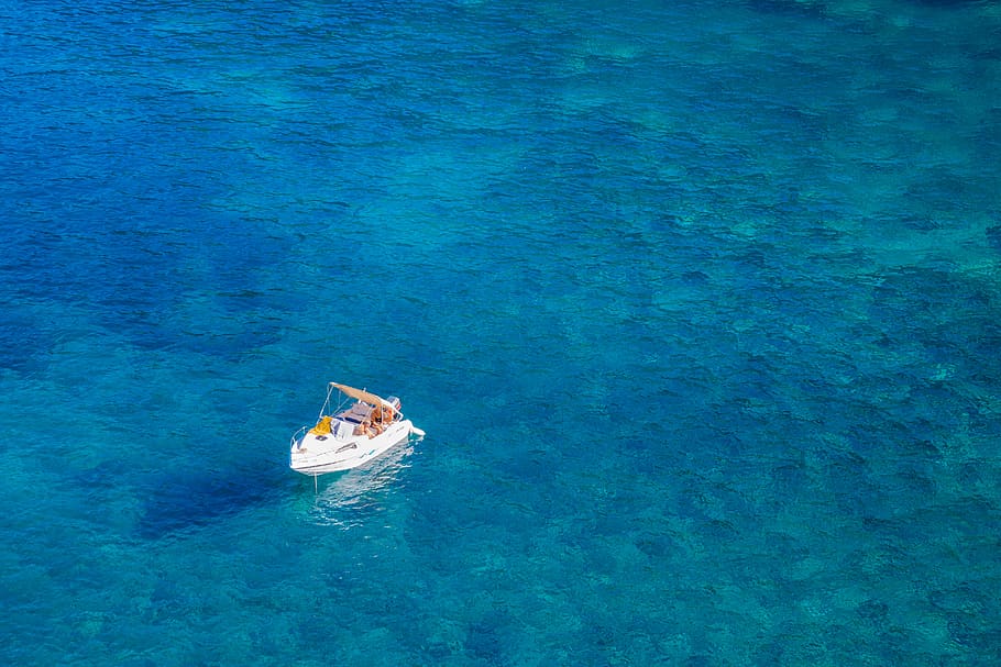 spain, majorca, ocean, water, blue, people, boat, small, summer, HD wallpaper
