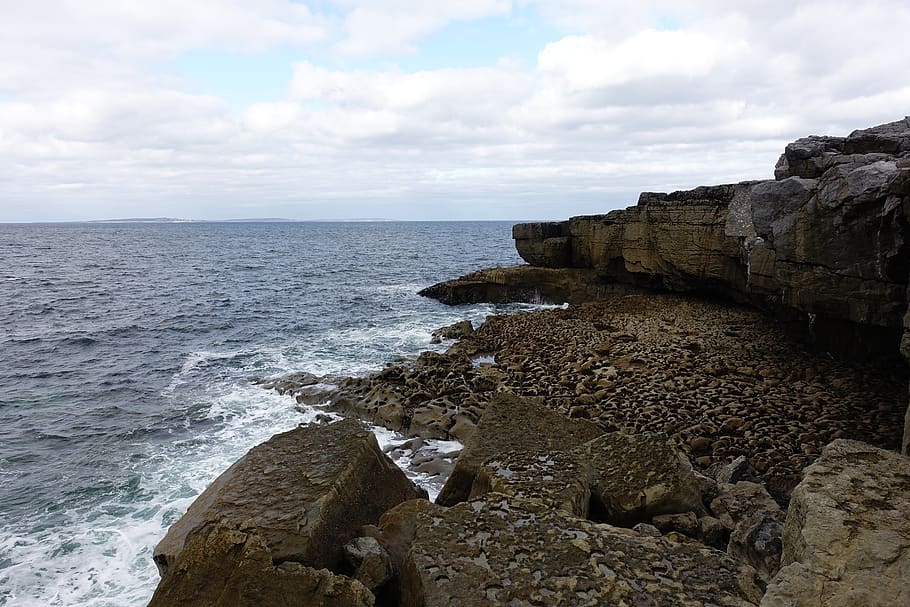 sea, surf, beach, rock, sky, water, rock - object, solid, horizon HD wallpaper