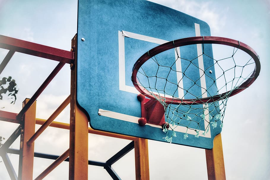 Blue and Brown Basketball Hoop, architecture, basketball basket, HD wallpaper