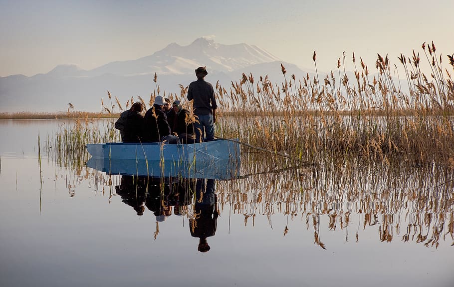 reflection, lake, nature, rest, landscape, calm, boat, water HD wallpaper