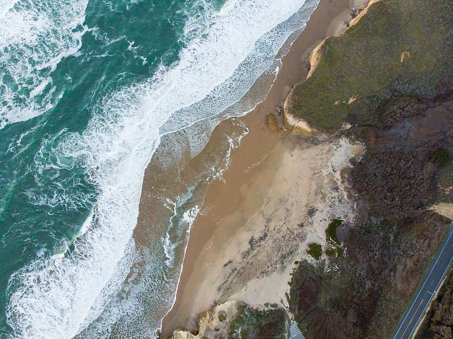 aerial seashore beach, outdoors, nature, scenery, landscape, aerial view HD wallpaper