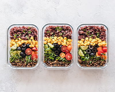 Flat Lay Photography of Three Tray of Foods, beans, close-up HD wallpaper