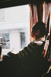 man sitting inside bus, human, person, outdoors, apparel, clothing HD wallpaper